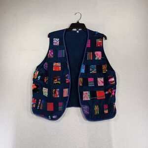 Vtg Ruth Y Nohemi Patchwork Vest Size XL Colorful Handmade Folk Art Whimsical